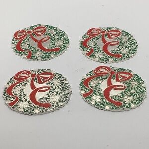 Vintage 1986  Set of Four Oneida Silver Holiday Wreath Coasters